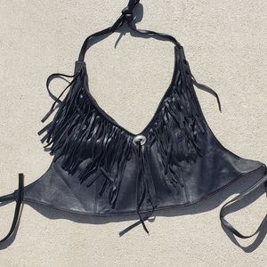 Leather fringed halter
